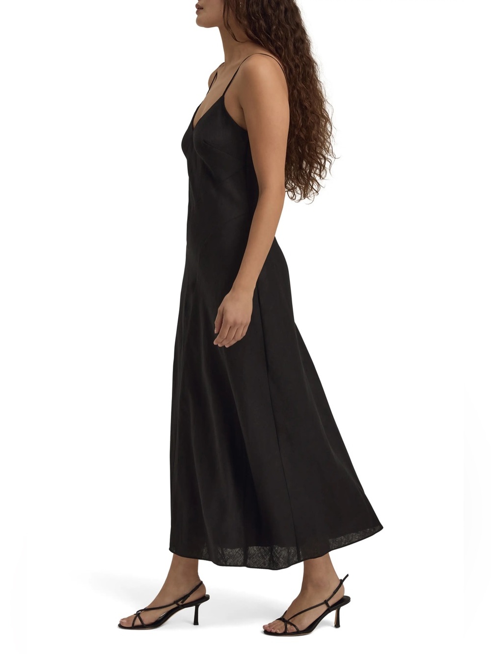 FAVORITE DAUGHTER • The Josette Black Linen Slip Dress with Spaghetti Straps